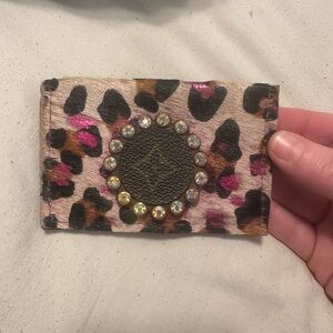 Leopard Print Card Holder with Rhinestone Accents